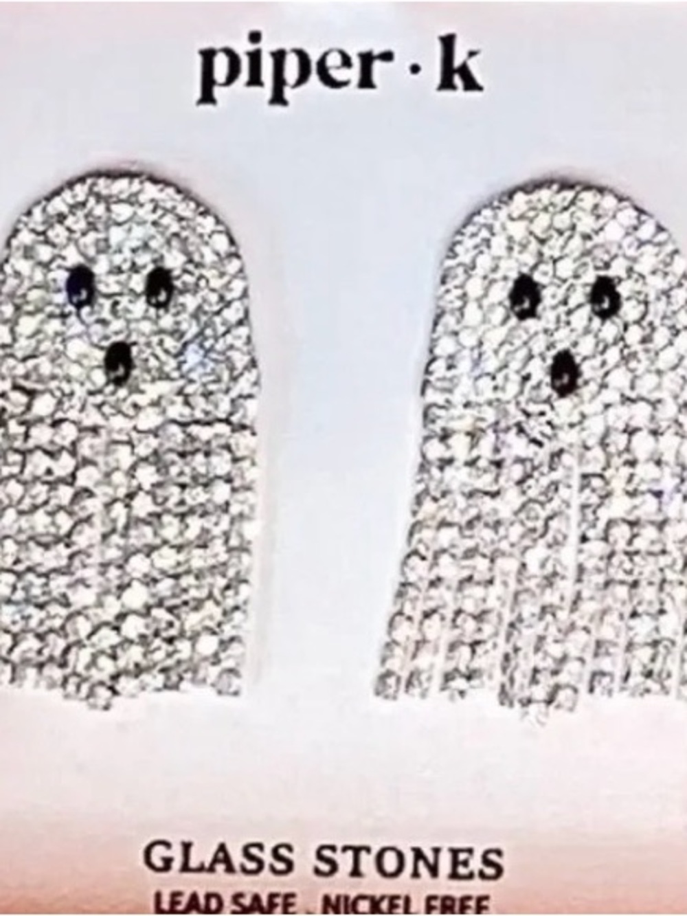 Piper K Silver Rhinestone Glass Ghost Costume Earrings